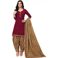 Yashika Women's Unstitched Cotton Blend Salwar Suit Printed Material For Women(HOLLY MAROON)