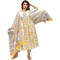 Pinkmint Women Flower Printed Anarkali Kurta & Pat Set with Dupatta