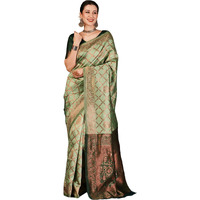 SAMAH Women's Jacquard Silk Saree (3759S135N_Pista Dark Green)