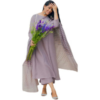 ANNI DESIGNER Women's Rayon Blend Straight Printed Kurta with Pant & Dupatta (Purika Purple_M_Purple_Medium)