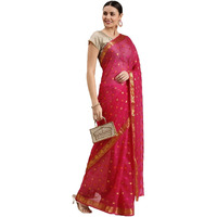 RANI SAAHIBA Women's Woven Chiffon Saree With Blouse (SKR11782_Rani Pink)