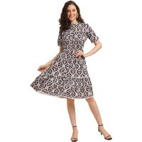 NAINVISH Women's Cotton Blend Mandarin Neck Regular Flared Printed Kurta (SD508_K-XXL_Brown)