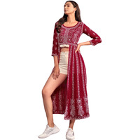 Youthnic Women's Georgette Chikankari Embroidered Kurti (Cherry)