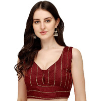 Pujia Mills Women's Silk Sequin Work Blouse (Batik Sequin Blouse_Maroon_38)