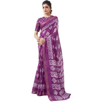 SAMAH Women's Cotton Blend Saree (3466S1108N_Purple & White)