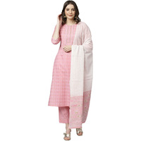 Janasya Women's Light Pink Cotton Kurta with Pant and Dupatta (SET369-KR-NP-XXL)