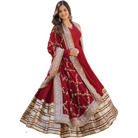 Wedani Georgette Maroon Anarkali Kurta Sett For women (IN, Alpha, XL, Regular, MAROON)