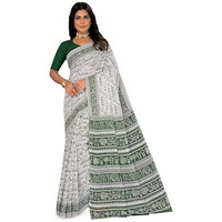 Tamaira Fashion Women's Plain Cotton Saree (2536_White&SageGreen