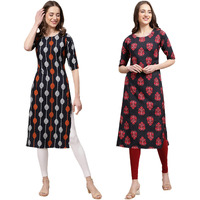 Pinkmint Women's Crepe Digital Print Straight Kurta(Pack of 2)[QL-330-345-S]