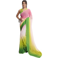 Satrani Women's Georgette Dual Tone Ready To Wear Saree with Unstitched Blouse Piece (18RS153N_Pink & Green)