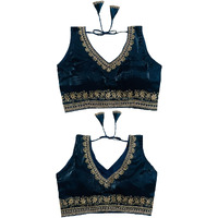 Vihu Fashion Women's Readymade Sleeveless blouseIndian Ethnic Designer Blouse Jimmy Choo Fabric Embroidered V Neck Blouse Back Hook Open Saree Fancy Blouse (Morpeach, 34)