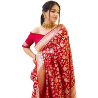 Flosive Women's Kanjivaram Silk Saree With Handloom Weaving Work With Blouse Piece (RED)