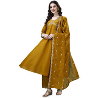 Pratham Blue Kurta Set for Women Silk Embroidered Anarkali Kurta Set for Women with Palazzos and Dupatta (PB-6164-XXL_Yellow)