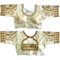 Sumaira Tex Women's Golden Zari Embroidery Work with Heavy Maggam Work White Blouse(Ruby White_38)