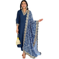 Naixa Women's Petrol Viscose Silk Embroidered Straight Kurta with Viscose Silk Pant and Chinon Printed Dupatta Sets (NX-586-Petrol-XXL)