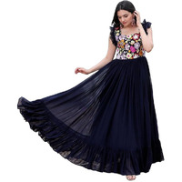 LAZZLY Women's Georgette Anarkali Ankle Length Dress (131410_Navy Blue