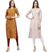 Pinkmint Women's Crepe Digital Print Straight Kurta(Pack of 2)[QL-333-334-M]
