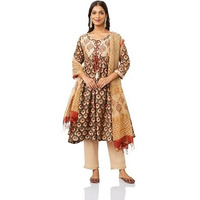 Amazon Brand - Myx Women's Silk Blend Salwar Suit (SS24-MYX-BGRU-SKD-03_Green Bagru_L)