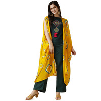 Youthnic Womens Silk Blend Top Palazzo Jacket Set Green