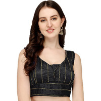Pujia Mills Women's Silk Sequin Sleeveless Blouse (Batik Sequin Blouse_Black_38)