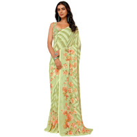 Janasya Women's Light Green Georgette Floral Printed Saree with Blouse Piece (SAR425-J)