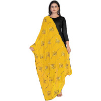 KEMZA Women's Embroidered Mirror Work Chiffon Dupatta (Yellow_Free size)