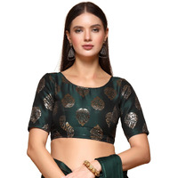 OOMPH! Women's Indian Ethnic Wear Designer Big Paisley Pattern Zari Work Boat Neck Half Sleeve Forest Green Color Brocade Readymade Blouse for Saree or Lehnga and Fusion Twist. XL