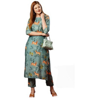 ANNI DESIGNER Women's Cotton Blend Straight Printed Kurta with Pant (Haribala Pista_M_Pista_Medium)