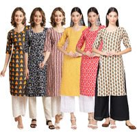 Pinkmint Women's Crepe Digital Print Straight Kurta [Pack of 6](CR-387-388-389-350-346-352-S)