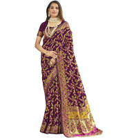Glory Sarees Women's Kashmiri Pashmina Silk Woven Saree With Blouse Piece (Heritage_Silk111_Wine)