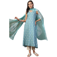 Stylum Women's Floral Printed & Embroidered Rayon A-Line Kurta Dupatta Set (KDSKYRASNA38_Sky Blue, M)