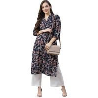Divena Blue Printed Rayon Straight Kurti