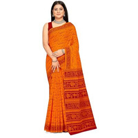 Tamaira Fashion Women's Plain Cotton Saree (2536_Gold&Red