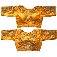 Pujia Mills Women's Silk Taj Mahal Half Sleeve Blouse (Mum taj Blouse_Yellow_38)