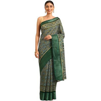Shiv Textiles Poly Cotton Batik Floral Print Saree For Women With Unstitched Blouse (ST-10717-GREEN)