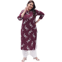 Tissu Women's Plus Size Maroon & White Printed Kurta with Palazzo (T-Plus-630_Maroon_5XL)