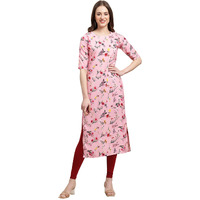 Pinkmint Women's Crepe Baby Pink Color Floral Printed Straight Kurti(MD-530339_L)