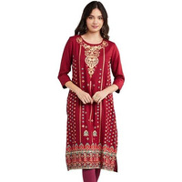 Amazon Brand - Myx Women's Rayon Regular Kurta (MYX-AW23-KU-06_Maroon_L)