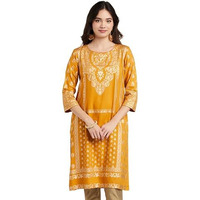 Amazon Brand - Myx Women's Rayon Regular Kurta (MYX-AW23-KU-08_Daffodil Yellow_M)