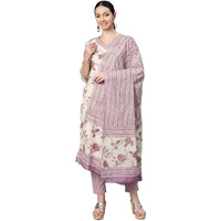 Vbuyz Women's Floral printed Straight Cotton Purple Stitched Kurta Pant With Dupatta | Straight Kurta Pant Dupatta | Kurta Set with Dupatta for Women | Suit Set | Ethnic Set | Printed Kurta Set