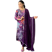Women's Wine Muslin Embroidered and Printed Straight Kurta with Chanderi Pant and Nazneen Dyed Dupatta Sets (NX-OR-K1-Wine-M)