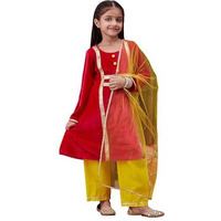 Pspeaches Girl's Silk Blend Kurta Set (KS-MAGENTAVELVET-5_Magenta