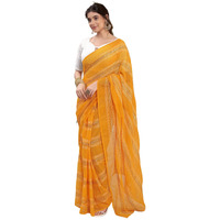 Satrani Women's Georgette Zari Work Ready To Wear Saree with Unstitched Blouse Piece (14RS131N_Yellow)