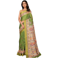 Janasya Women's Green Chanderi Silk Kalamkari Printed Kalamkari Saree with Blouse Piece (SAR504-J)