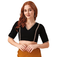 Womanista Women's Taffeta Solid Short Sleeve Regular Fit Blouse (BL_60_Black Medium)