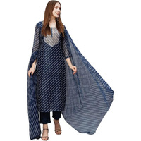 Pinkmint Women Cotton Blend A-Line Printed Kurta with Pant & Dupatta Blue