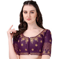 Pujia Mills Women's Silk Embroidery Coding Multi Work Readymade Saree Blouse(Suraj Wine_38)