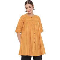 Janasya Women's Mustard Cotton Woven Design Gathered Tunic(J0119-TP-J-XXXL)