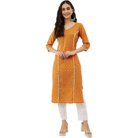 NAINVISH Women's Cotton Blend Straight V-Neck Printed Kurta (SD351_K-L_Yellow)