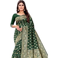 SAMAH Women's Jacquard Art Silk Saree (3591S309NA_Dark Green)